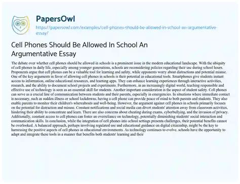 Should Cell Phones Be Allowed in School: An Argumentative Essay with Diverse Perspectives